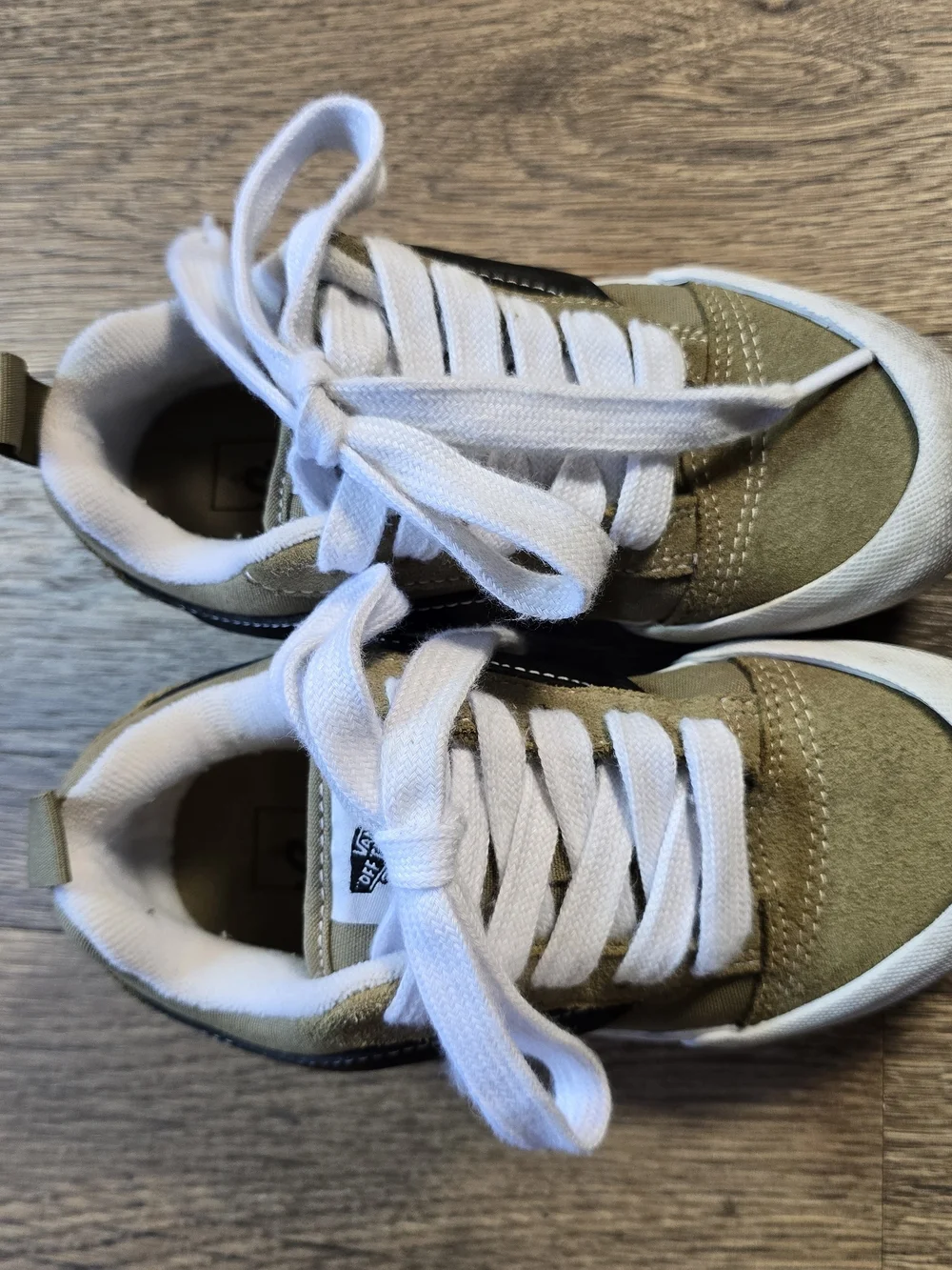 Vans Knu Skool Kids Olive Green Canvas Sneakers with White Laces